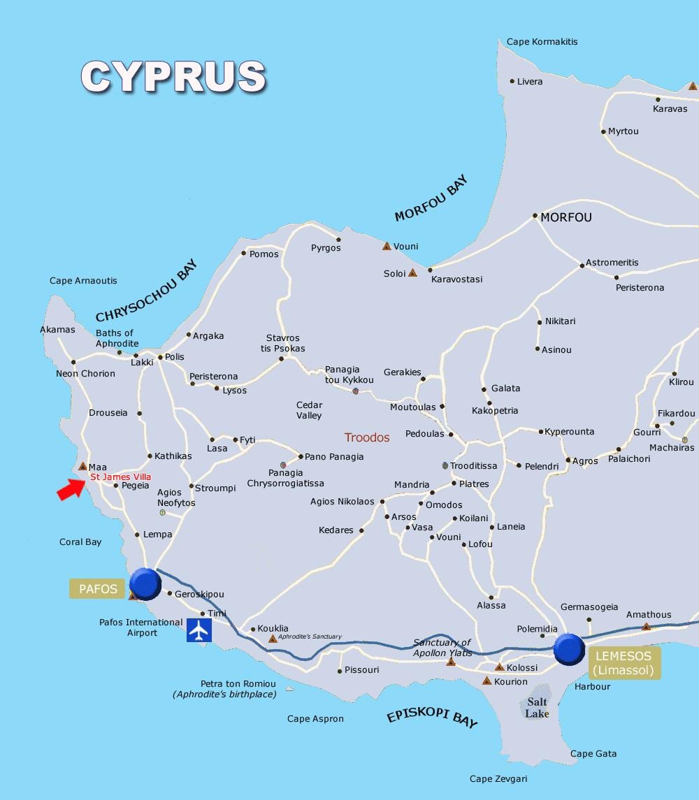 Мапа на корални bay Кипар