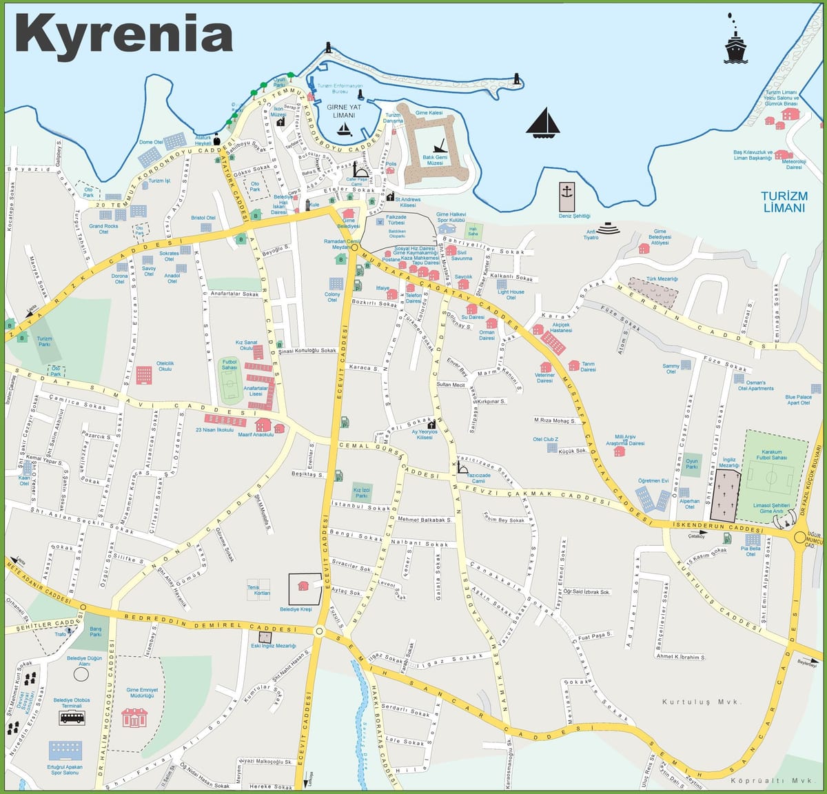 карта на северна Кипар kyrenia