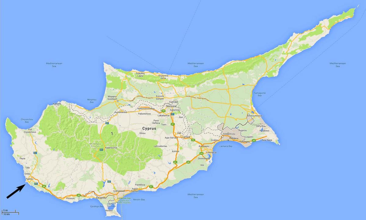 мапа на Кипар paphos